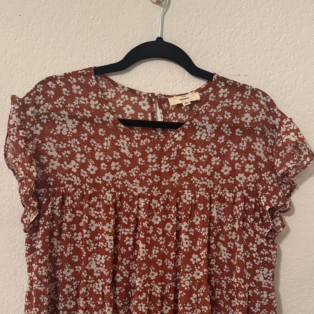 entro Rust Floral Ruffle-Sleeve Mini Dress - Picture 3 of 5